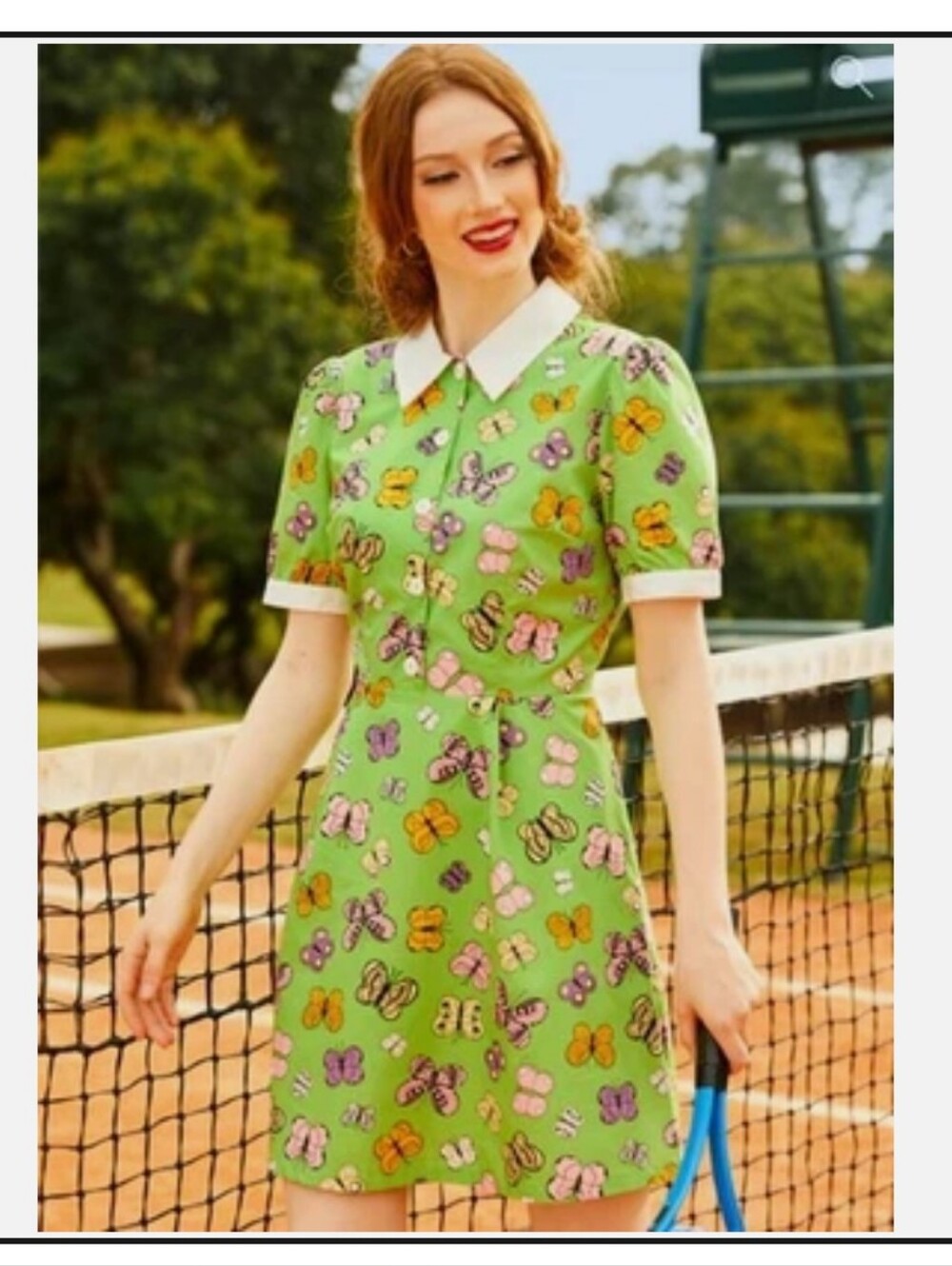 NWT Modcloth Green Fit & Flare Collar Shirt Dress with Butterflies